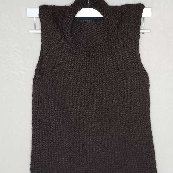 Express Chocolate Turtleneck Sleeveless Sweater - Picture 3 of 7